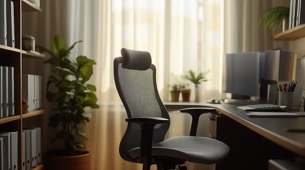 Snyggt hemmakontor med ergonomisk stol i fokus